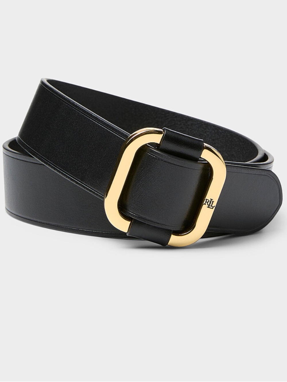 Ralph Lauren Black Leather Slide Belt with Gold Buckle